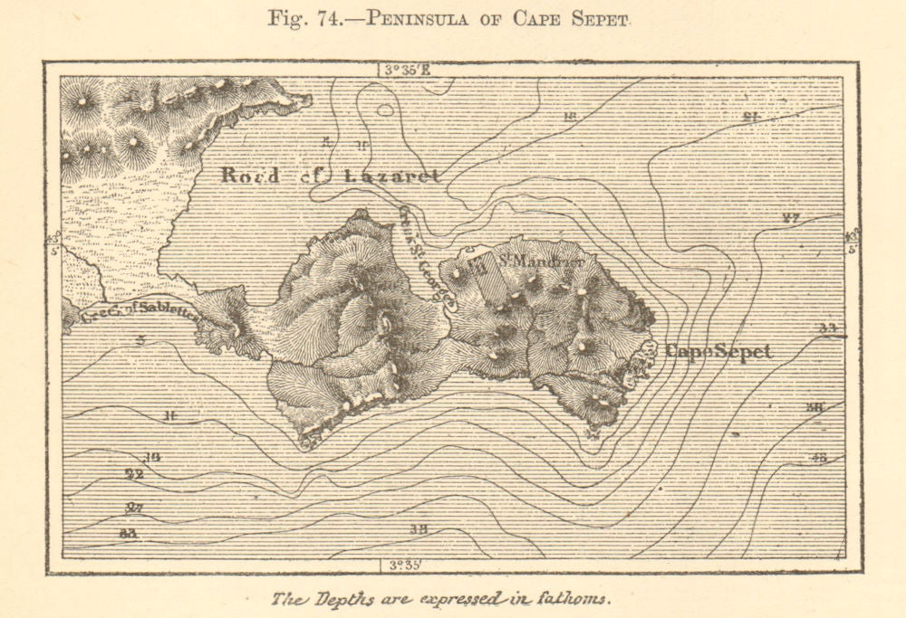 Peninsula of Cape Sepet. Var. St Mandrier, Toulon. SMALL sketch map 1886